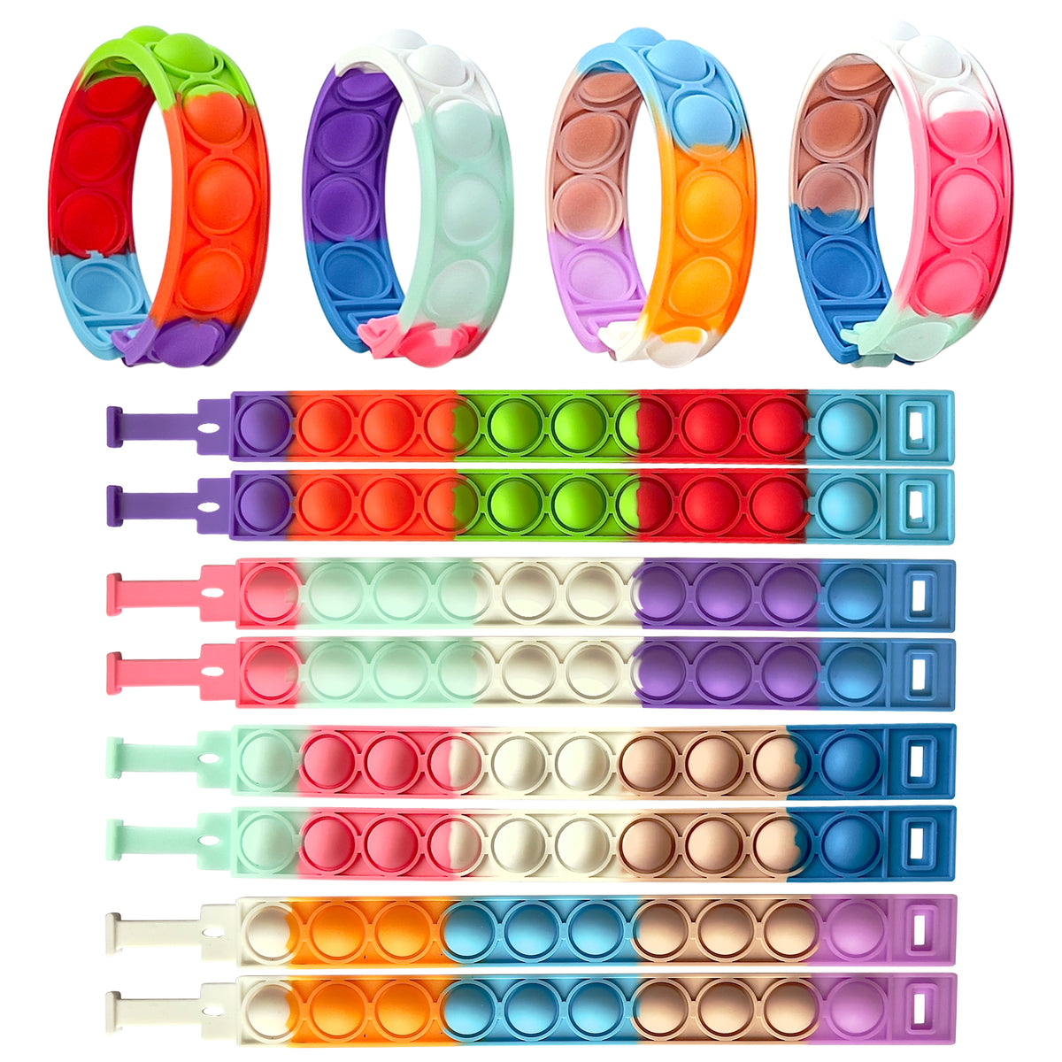 16 PCS Fidget Bracelets Pop it Toy, Glow in The Dark, Rainbow