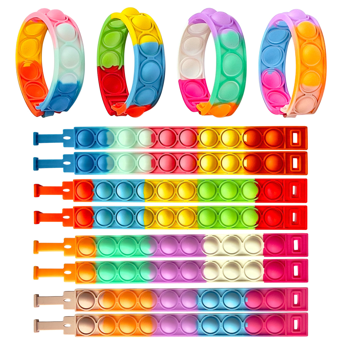 16 Pcs Bracelets Glow in The Dark Pop It Fidget Toy, Rainbow Party Favors, Anti-Anxiety Stress Relief Wristband Set, Push Bubbles Sensory Autistic