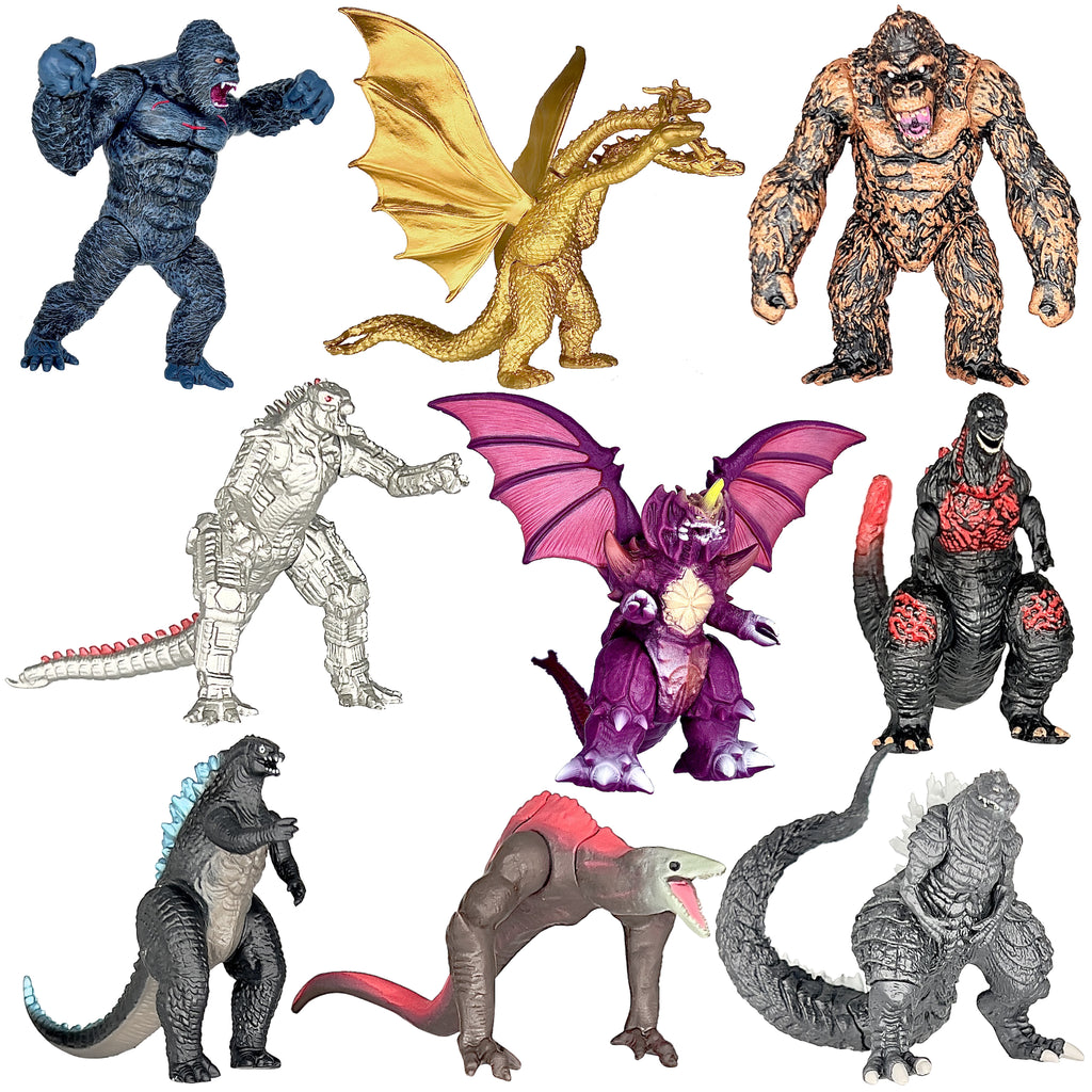 TwCare Exclusive Set of 9 Godzilla vs Kong Toys Movable Joint Action Figures, King of The Monster Dinosaur Shin Ultima Ghidorah Skull Crawler Destoroyah Mecha Mechagodzilla Cake Toppers Pack