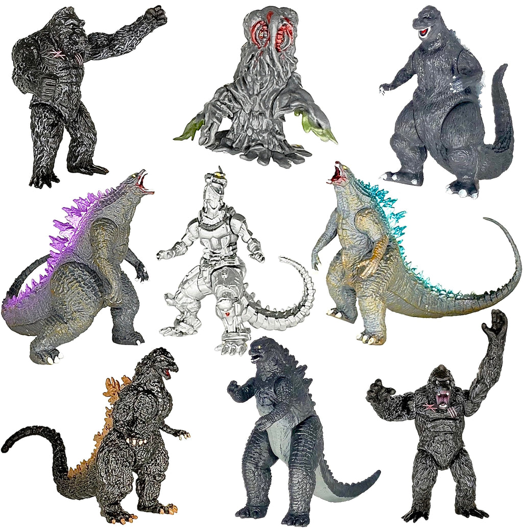 TwCare Set of 9 Godzilla Dinosaur vs Kong Toys King of The Monsters Movable Joint Action Figures Hedorah Mecha MechaGodzilla Burning Heisei Kids Birthday Cake Toppers Pack, Travel Bag