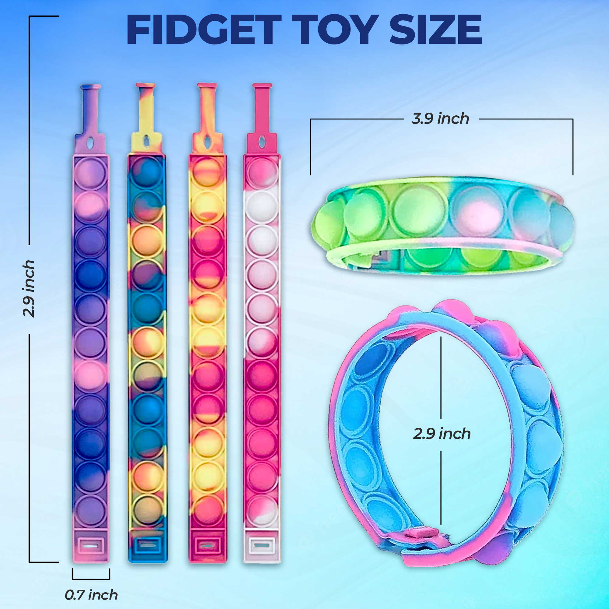 TwCare 8 Pcs Fidget Bracelets Pop It Toy, Glow in The Dark, Rainbow Party Favors Anti-Anxiety Stress Relief Wristband Set, Push Bubbles Sensory Autistic