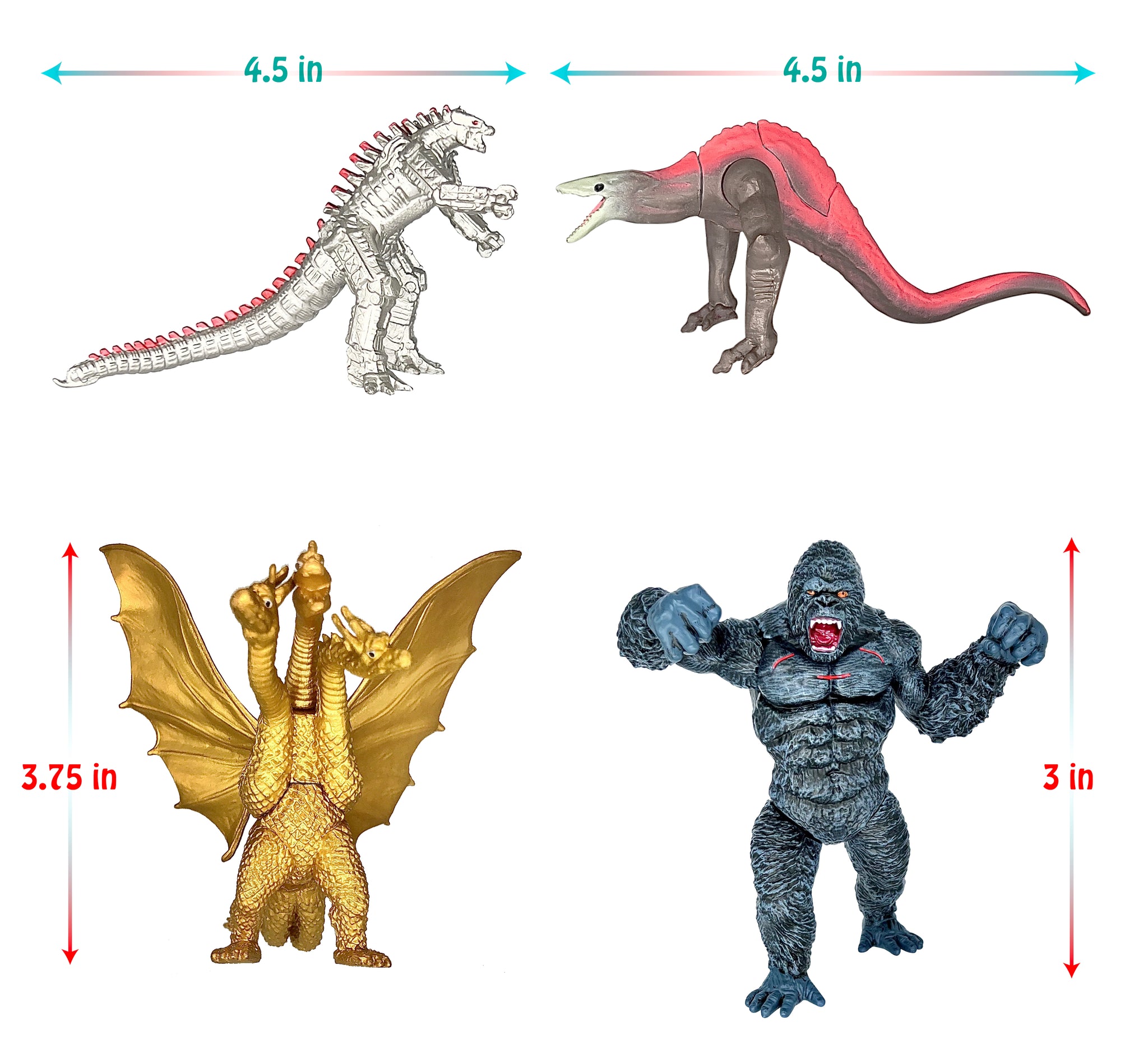 TwCare Exclusive Set of 6 Godzilla vs Kong Toys Movable Joint Action Figures, King of The Monster Dinosaur Ghidorah Skull Crawler Mecha Mechagodzilla Cake Toppers Pack