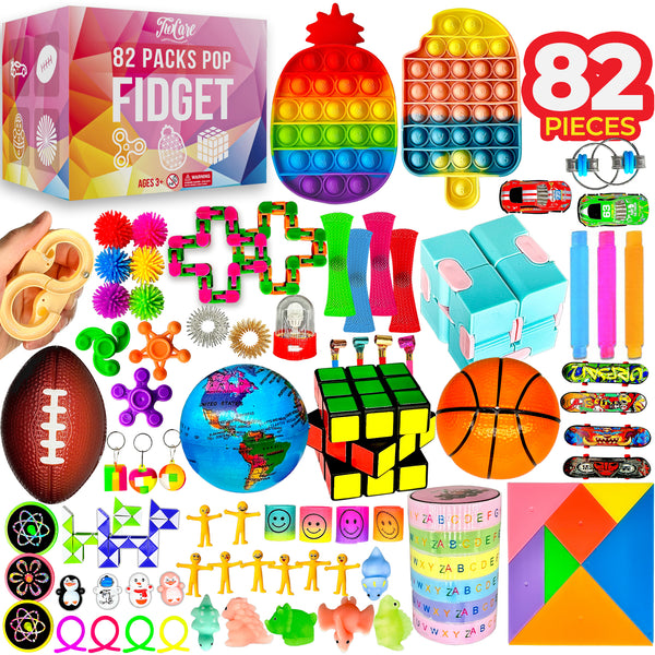 16 PCS Fidget Bracelets Pop it Toy, Glow in The Dark, Rainbow