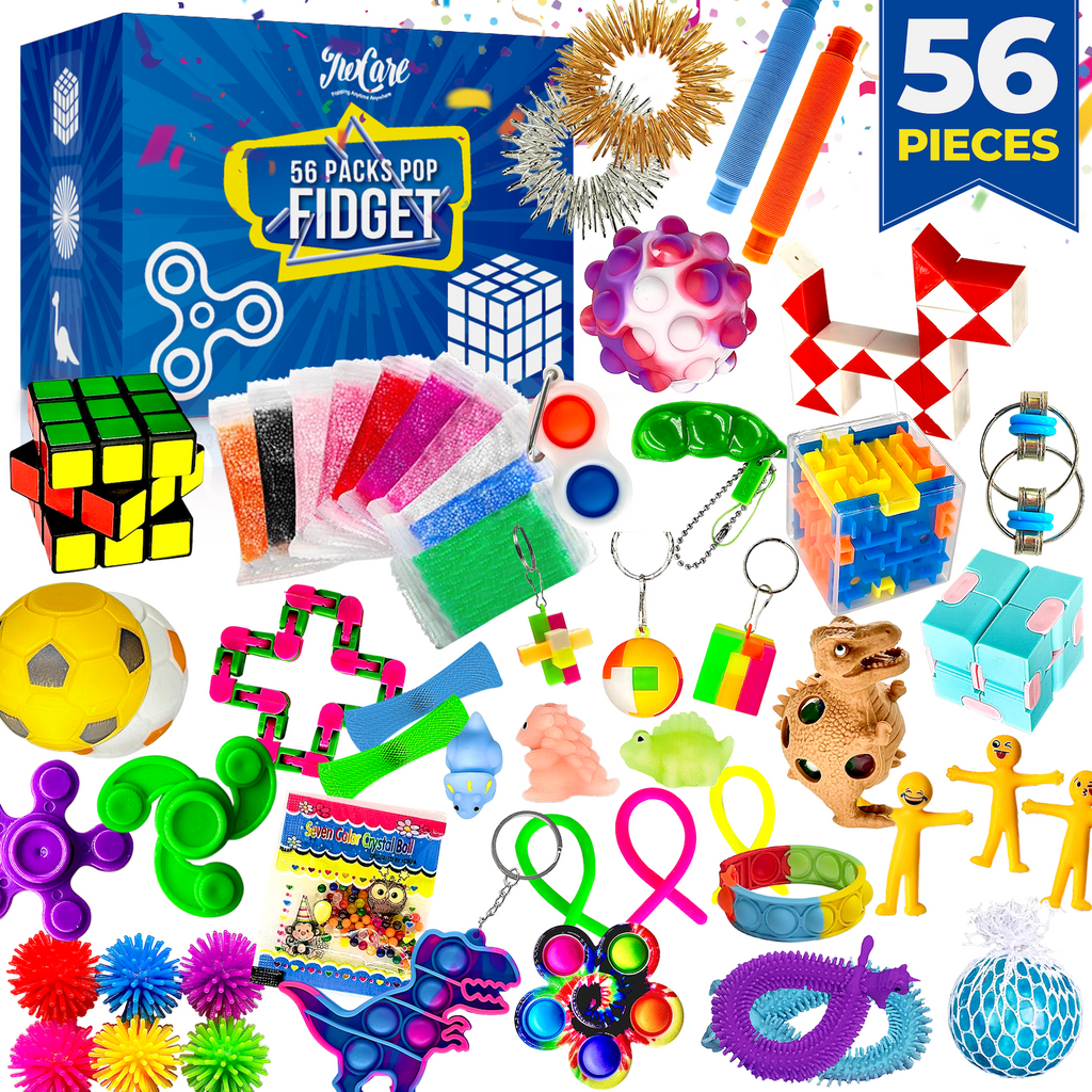 (56 Pcs) 2023 Upgraded Fidget Toys Set Party Favors Pop It Its Sensory Pack for Kids Stocking Stuffers Autism Stress Autistic Boys Girls Adults Fun Treasure Box Classroom Prizes Ages 3-12 Years Old