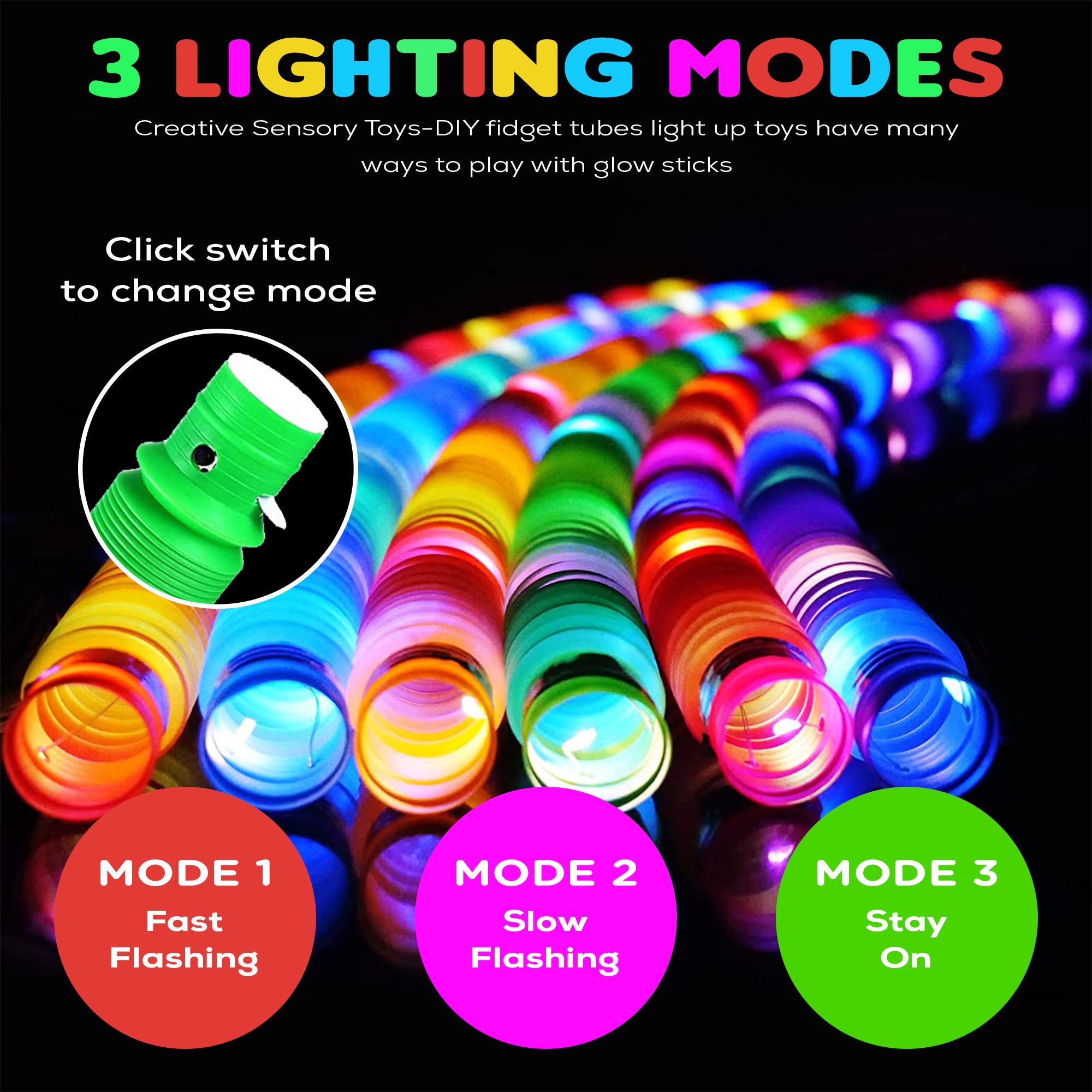 Jumbo LED Glow Tubes Light Up In The Dark Party Favors Pop It Sticks Sensory Fidget Toy Connectors for Bracelets, Pull And Stretch Toys Dance Disco Wedding Birthday Raves Concert Camping