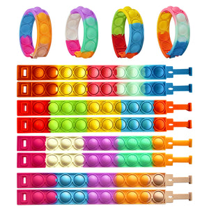 32 PCS Pop it Fidget Bracelets Toy, Adjustable Rainbow Party Favors, Anti-Anxiety Stress Relief Wristband Set, Push Bubbles Sensory Autistic Pack Kids All Ages Toddler Adult Gift