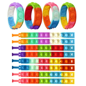 8 PCS Pop it Fidget Bracelets Toy, Rainbow Party Favors, Anti-Anxiety Stress Relief Wristband Set, Washable Push Bubbles Sensory Autistic Pack Kids Ages 5-8-12 Toddler Adult Gift