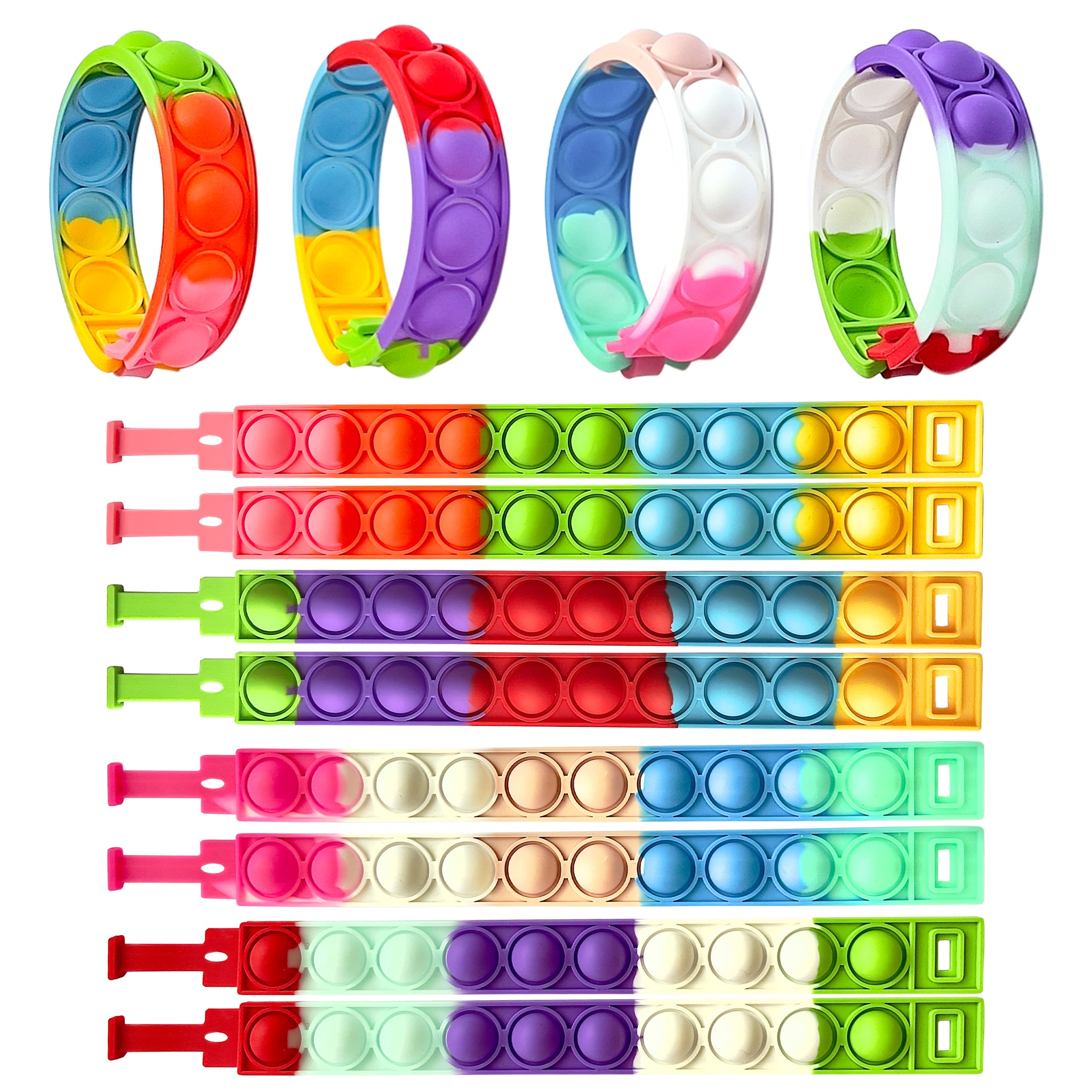 32 PCS Fidget Bracelets Pop it Toy, Glow in The Dark, Rainbow Party Favors, Anti-Anxiety Stress Relief Wristband Set, Push Bubbles Sensory Autistic Pack Kids Ages 5 8 12 Adult Student Gift