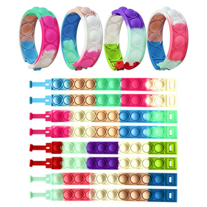 8 PCS Pop it Fidget Bracelets Toy, Rainbow Party Favors, Anti-Anxiety Stress Relief Wristband Set, Washable Push Bubbles Sensory Autistic Pack Kids Ages 5-8-12 Toddler Adult Gift