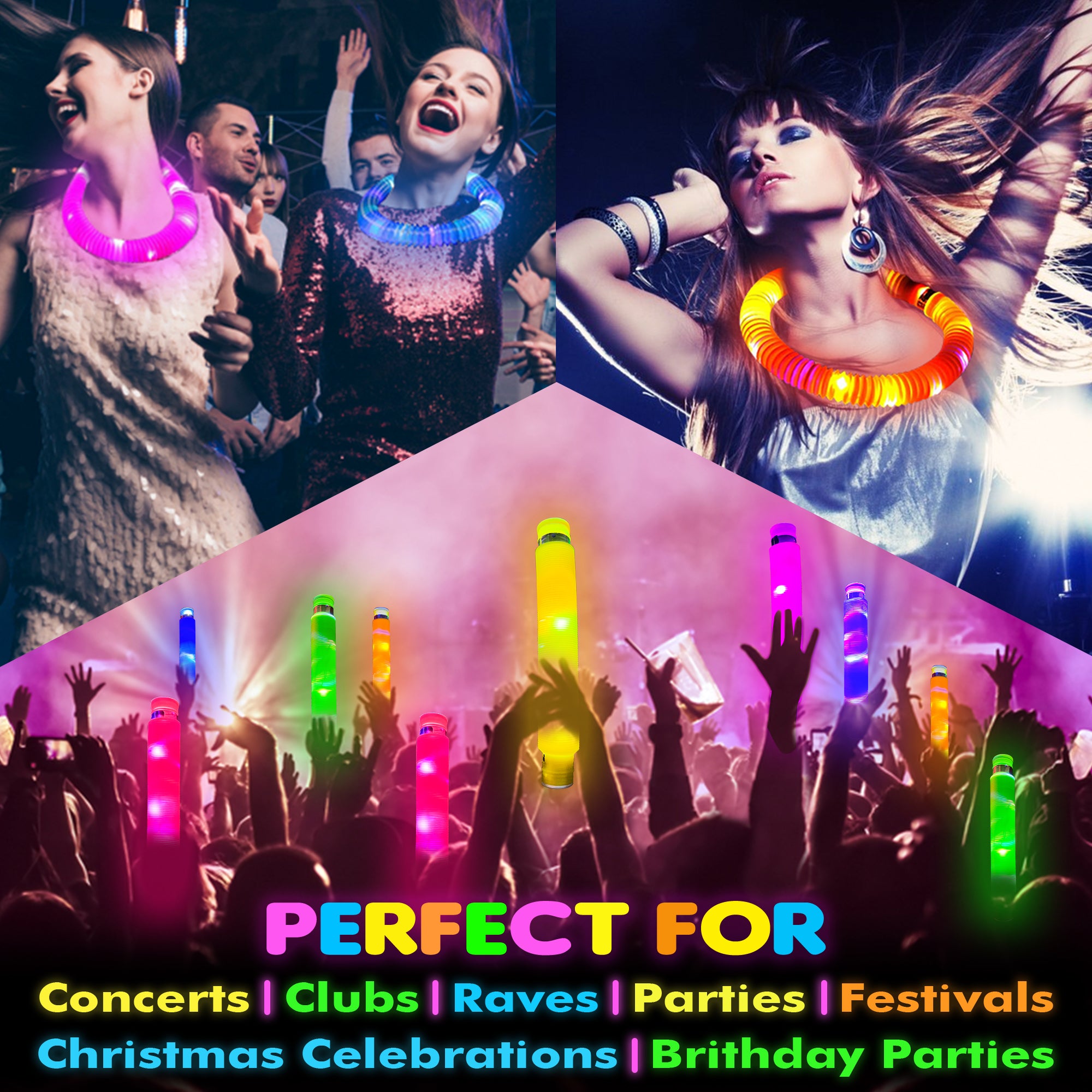 Jumbo LED Glow Tubes Light Up In The Dark Party Favors Pop It Sticks Sensory Fidget Toy Connectors for Bracelets, Pull And Stretch Toys Dance Disco Wedding Birthday Raves Concert Camping