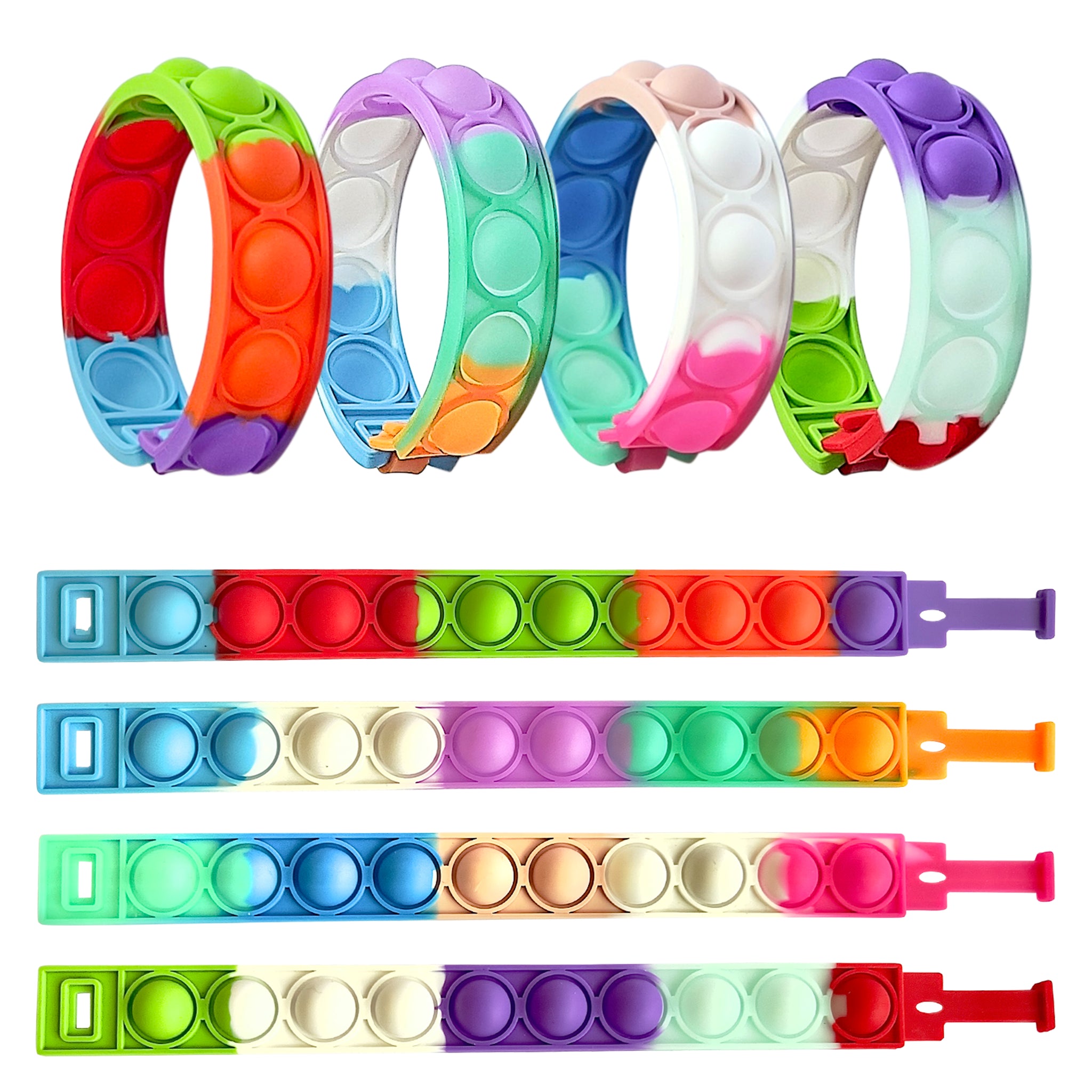 TwCare 8 Pcs Fidget Bracelets Pop It Toy, Glow in The Dark, Rainbow Party Favors Anti-Anxiety Stress Relief Wristband Set, Push Bubbles Sensory Autistic