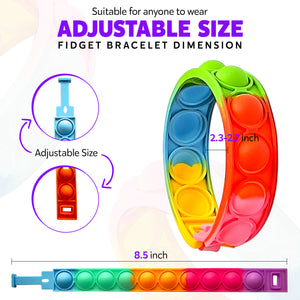 8 PCS Fidget Bracelets Pop it Toy, Glow in The Dark, Rainbow Party Favors Anti-Anxiety Stress Relief Wristband Set, Push Bubbles Sensory Autistic Pack Kids Ages 5 8 12 Adult Student Gift