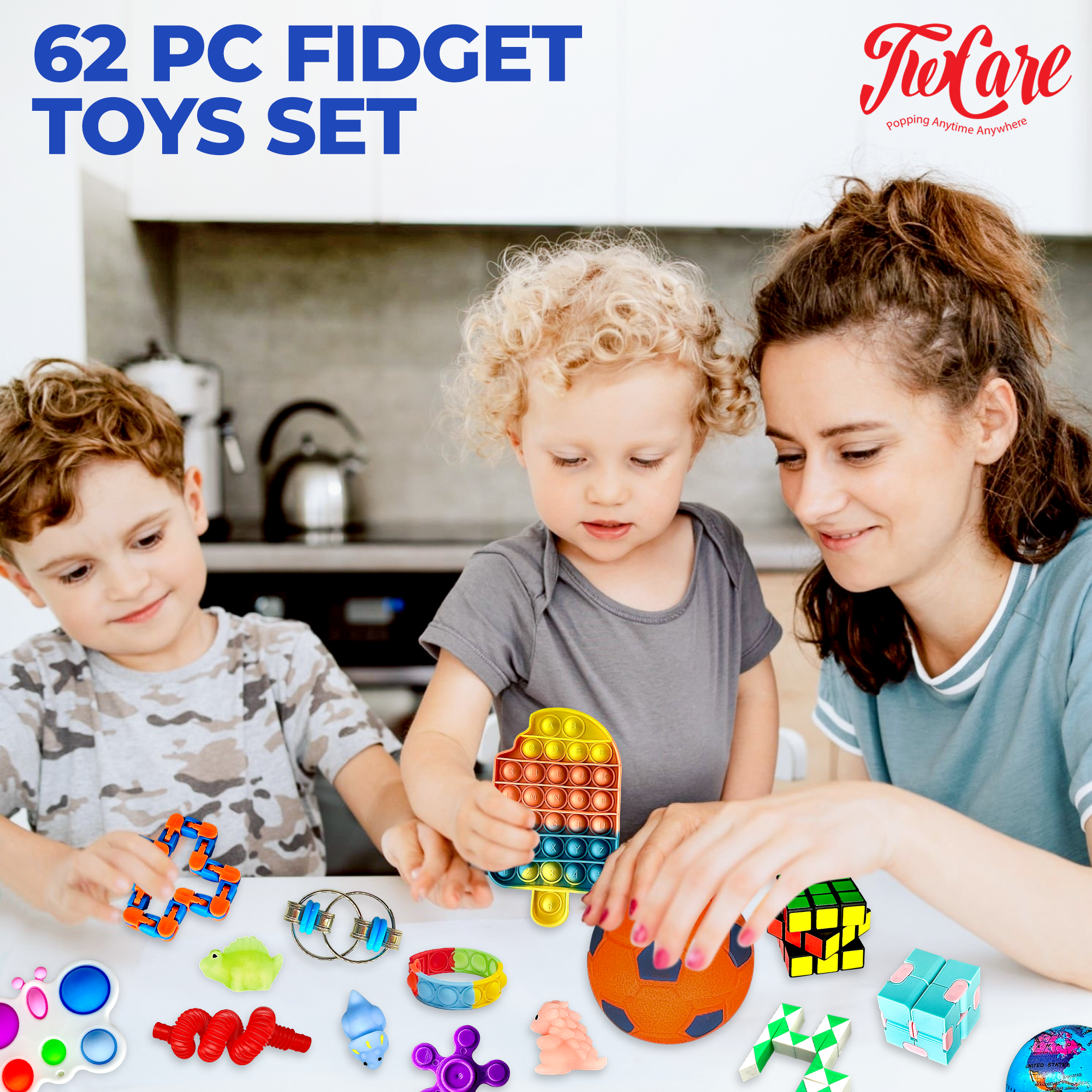 (62 Pcs) 2023 Upgraded Fidget Toys Set Party Favors Pop It Its Sensory Pack for Kids Stocking Stuffers Autism Stress Autistic Boys Girls Adults Fun Treasure Box Classroom Prizes Ages 3-12 Years Old