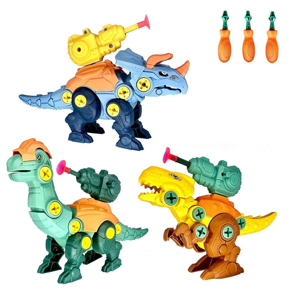 Take Apart Dinosaur Toys for Kids with Missile Fire, 3 Packs DIY Dinosaur Educational STEM Toys with Screwdriver Tools Boys and Girls, Birthday Learning Gift Age 3 4 5 6 7